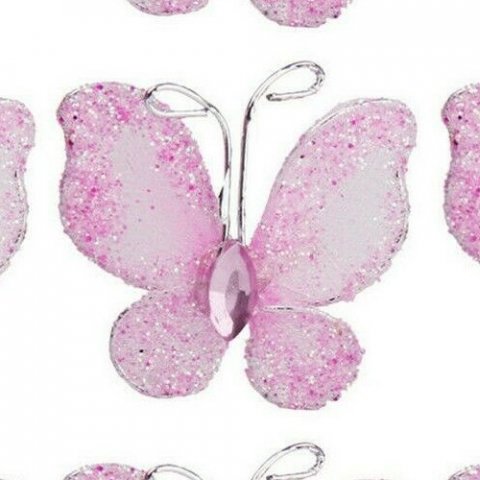Petits papillons paillettés rose 26 x 26 mm x 10 pièces