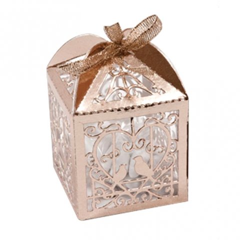 Contenant boîte mariage rose gold métallique avec colombes et coeur x 10 pièces