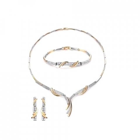 Parure bijoux - bracelet mariage cristal clair ton or et argent