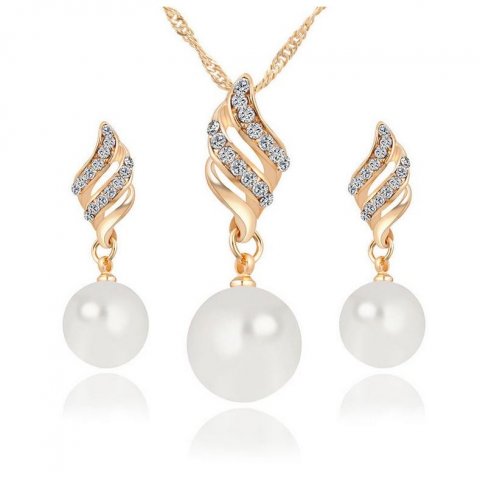 Parure bijoux plaqué or - Perles nacrées et cristal zircon