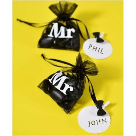 Sac à dragées organza noires Mr x 10 pièces