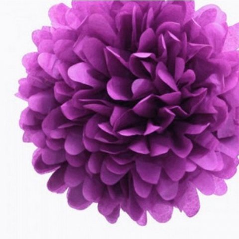 Pompon en papier de soie violet 15 cm