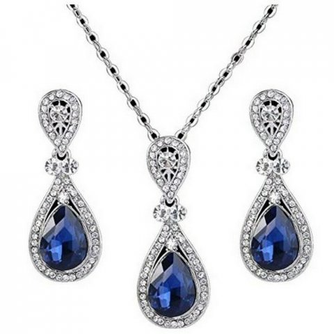 Parure bijoux ton argent -  Bleu royal et cristal clair