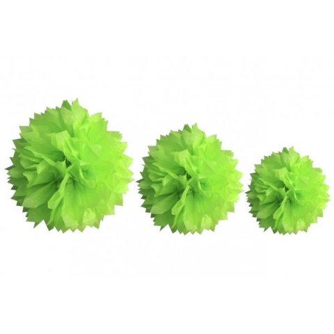 3 Pompons en papier de soie vert anis 20,30 et 40cm 