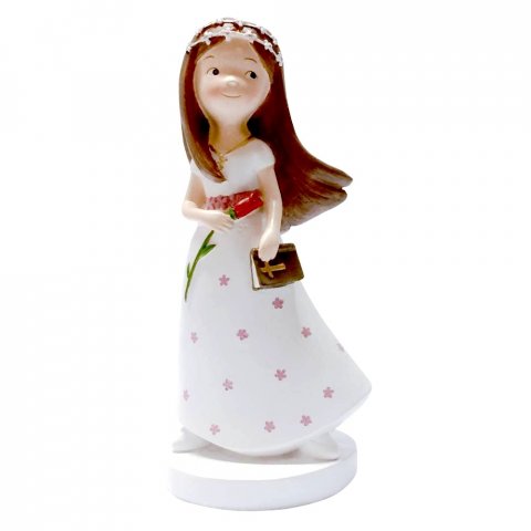 Figurine de communion fille rose à la main - 15 cm - 