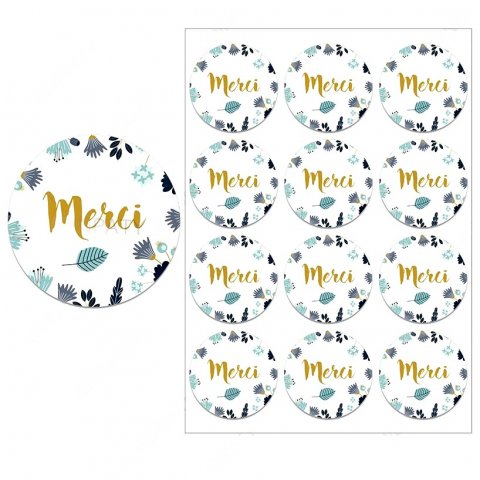 Stickers avec motif floral et imprimé Merci doré x 10