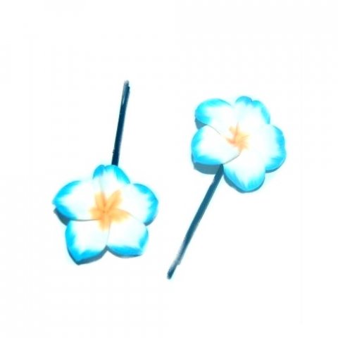 2 épingles à cheveux fleur hawaïenne bleu et blanc accessoire cheveux mariage