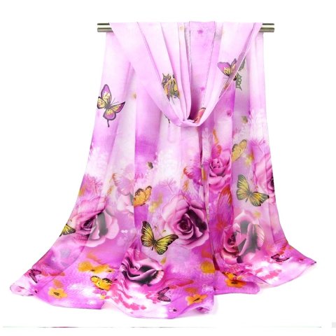 Étole de mariage fleurs foulard imprimé papillons rose fuchsia