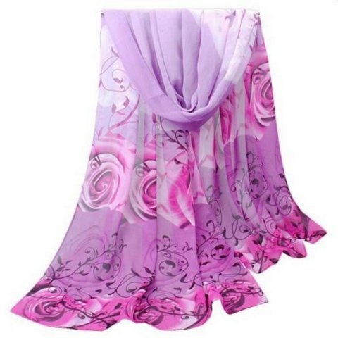 Étole de mariage foulard imprimé fleurs rose et violet