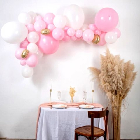 Kit Arche de 57 Ballons BabyPink - Rose poudré blanc et or