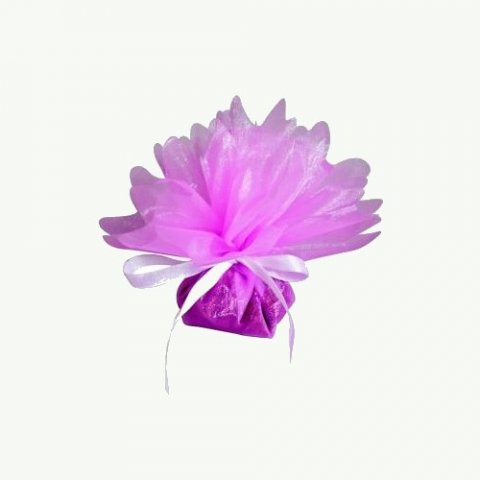 Bourses à dragées tulle voile festonné nacré rose fuchsia x 50 pièces