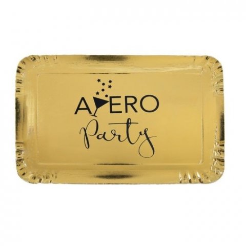 Plateau rectangulaire en carton métallisés or Apero Party x 5 pièces