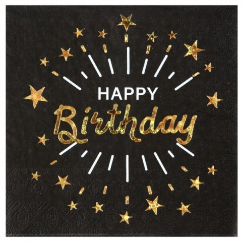 10 Serviettes Happy Birthday Etincelant noir et or