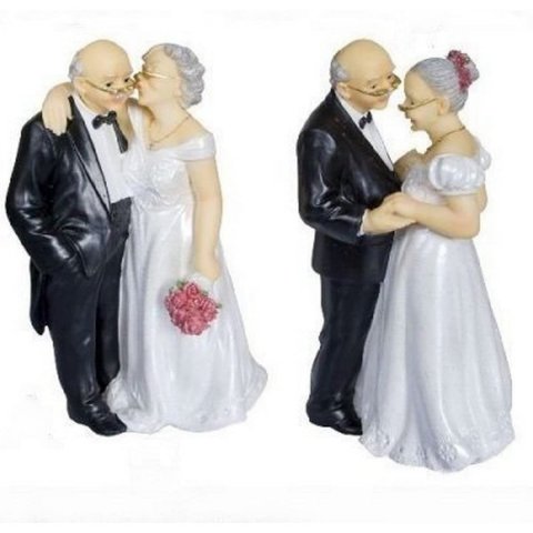 Figurine résine couple de vieux mariés 16 cm