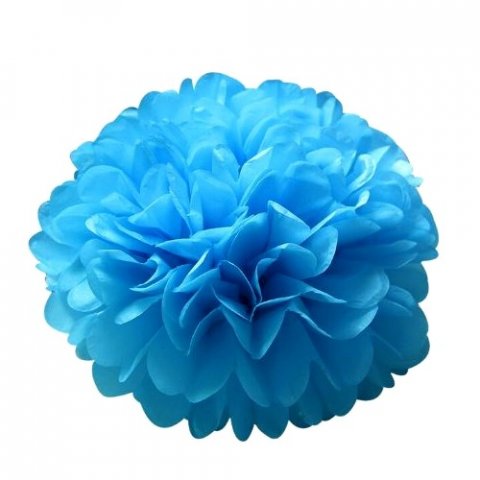 Pompon de fleur papier de soie bleu ciel - 15 cm