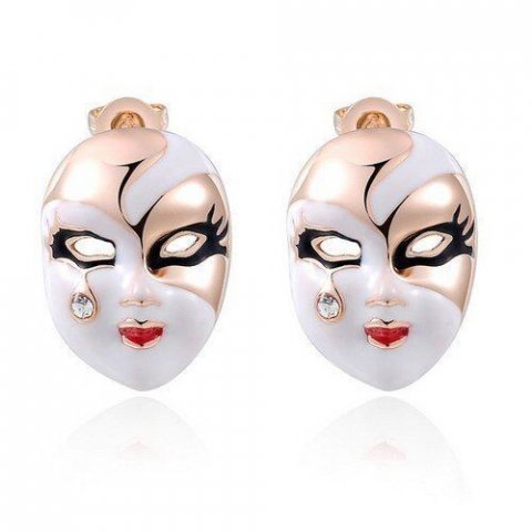  Boucles d’oreille Masque du Pierrot – Rhodié plaqué or et email peint