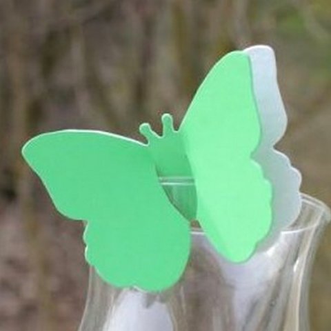 Marque-places papillon doublés papier vert anis et blanc - Lot de 10
