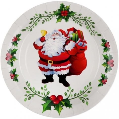  10 Assiettes rondes en carton - Père Noël 22,5cm