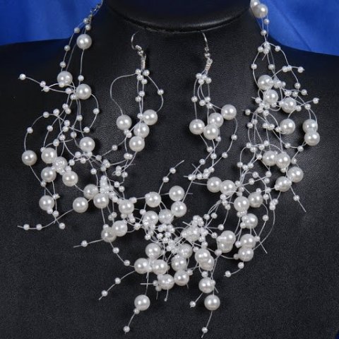 Parure mariage perles flottante blanche