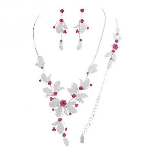 Parure bijoux rhodié argent cristal rouge 3 pièces