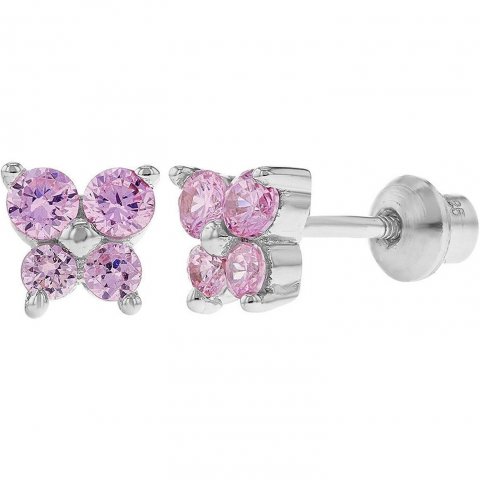 Boucles d'oreille Papillon bijoux à vis argent 925 - zirconium rose