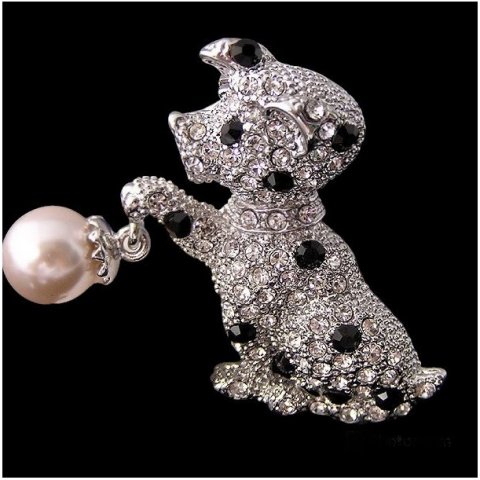 Broche chaton argent rhodié cristal clair et perle