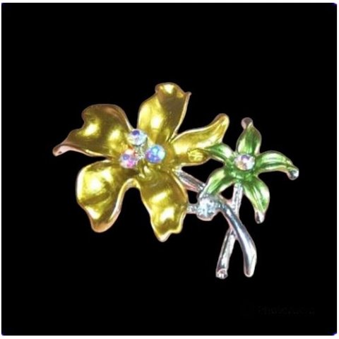 Broche femme email bijou rhodié ton argent cristal A & B multicolore