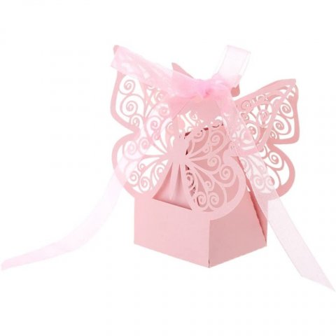 Boîtes dragées papillons rose x 10 pièces