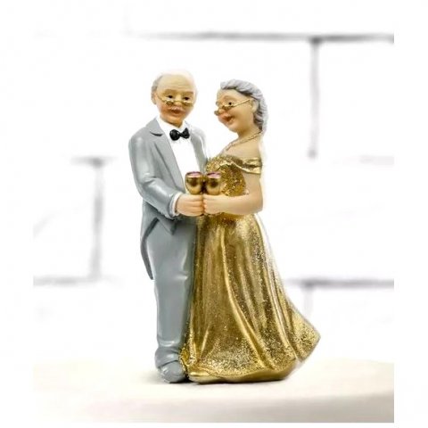 Figurine mariage couple vieux mariés - Noces D'or - 11,5 cm