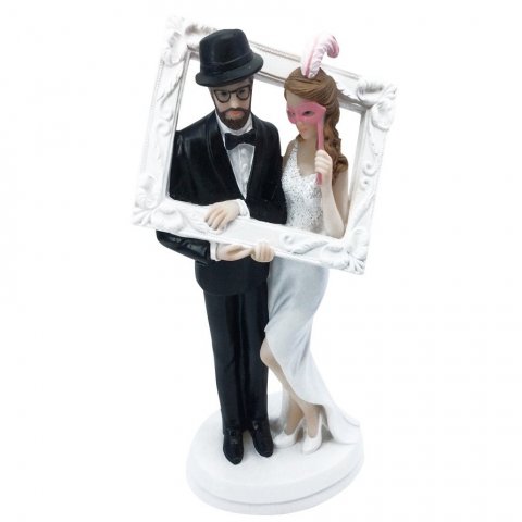 Figurine de mariage - cadre blanc - 18 cm