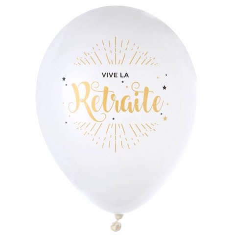 Ballons blanc et or -  Vive la Retraite x 8 pièces